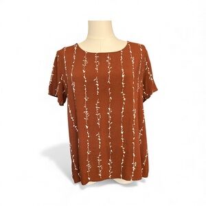 🌿🤎 EUC BOHME Brown Branch & Leaf Print Short Sleeve Top | Size Medium